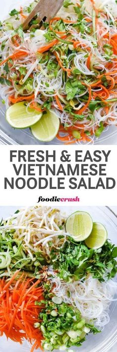 fresh and easy vietnamese noodle salad with limes, carrots, cilantro