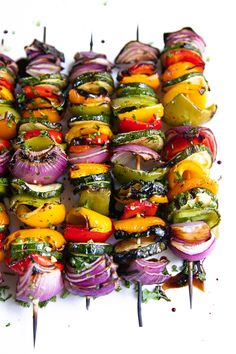 the skewers are covered with various vegetables