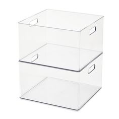 two clear plastic storage boxes with handles