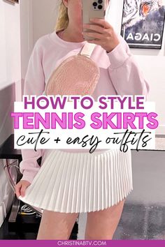 Wondering how to style a tennis skirt like a cool girl? We go you covered with these tennis skirt outfits that are totally trendy and chic! How To Style Pleated Tennis Skirt, Athletic Pleated Skirt Outfit, Sweater With Tennis Skirt, Tennis Skirt Mom Outfit, Pleated Athletic Skirt Outfit, How To Wear Tennis Skirt, Athletic Skirt Outfit Ideas, How To Style Athletic Skirt, Tennis Skirt Outfit Summer Street Styles