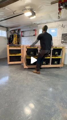 a man is working in a garage with tools