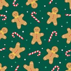 seamless christmas pattern with ginger cookies and candy canes