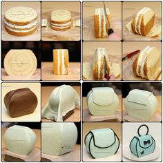 several pictures of different types of cakes being made with fondant icing and piping