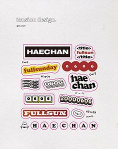 an image of various stickers on a white sheet with the words haeghan written in different languages