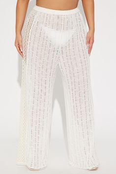 Available In White And Black. Cover Up Pants Elastic Waistband Straight Leg Crochet Side Panel Crochet Trim At Hem Sheer Full Stretch Final Sale Self: 100% Polyester Contrast: 100% Cotton Imported | Aegean Sea Crochet Cover Up Pants in White size 3X by Fashion Nova White Crochet Cover-up For Vacation, White Crochet Trim Beach Cover-up, Crochet Lace Beachwear Cover-up, White Crochet Beach Cover-up Dress, White Crochet Lace Beachwear Cover-up, Crochet Cover Up, Aegean Sea, Crochet Trim, Swimwear Cover Ups