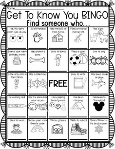 a printable game for kids to play with the words, get to know you bingo and