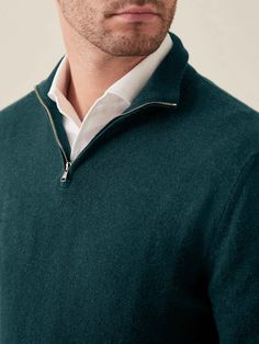 LUCA FALONI | FOREST GREEN PURE CASHMERE ZIP-UP | MADE IN ITALY Cashmere Suit, Half Zip Jumper, Mens Cashmere, Cashmere Yarn, Northern Italy, Bergamo, Men Fits, Italian Luxury, Free Time