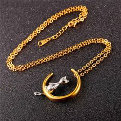 Charming Cat & Moon Shaped Steel Women's Necklace FREE Shipping https://onlinespacestuffs.com/charming-cat-moon-shaped-steel-womens-necklace/ THE UNIVERSE AT YOUR FINGERTIP  #space Moon Meditation, Cat Necklace Silver, Gold Chain With Pendant, Hot Jewelry, Retro Jewelry, Cat Pendants, Moon Shapes, Cat Necklace, Jewelry Women