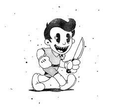 a drawing of a cartoon character holding a knife