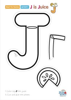 the letter j is for juice coloring page with an image of a piece of fruit