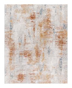 an abstract rug with orange, blue and white colors on the bottom half of it