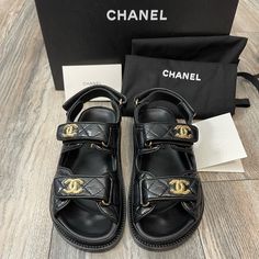 New Chanel Dad Sandals 24 S Collection With Gold Hardware Complete Set Rare Item Chanel Dad Sandals, Dad Sandals, Wealthy Women, Chanel Casual, Chanel Sandals, Christian Louboutin Women, Louis Vuitton Sandals, Gucci Men Shoes, Dolce And Gabbana Man