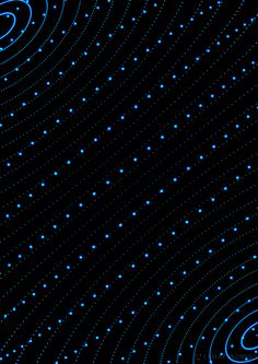 an abstract blue and black background with circles, stars and spirals on the surface