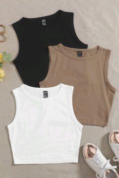 Stylish Tank Tops, Shein Tops, Casual Tank Tops, Casual Style Outfits, Preppy Outfits, Sleeveless Tank Top, Sleeveless Tank, Top Casual