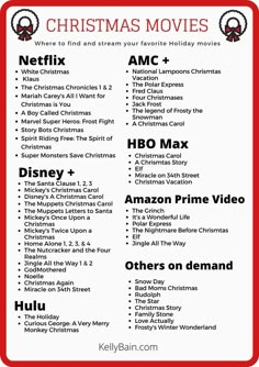 the christmas movies list for netflix and disney's holiday movies is shown in red