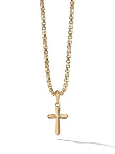 18kt yellow gold polished finish cross charm Please note that the chain pictured is not included with this item. To ensure the shine and polish of your David Yurman piece, wash with a little non-bleach, soapy water and wipe clean with a soft cloth. Men Cross Necklace, David Yurman Mens, Mens Crosses, Gold Cross Necklace, Gold Cross Pendant, Gold Cross, Gold Polish, Cross Charms, Soapy Water