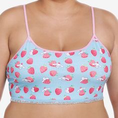 New With Tag, Smoke Free Home. Keep It Supercute In This Bralette Featuring A Cinnamoroll And Strawberry Print With Pink Lace Trim. 88% Polyester; 12% Spandex Wash Cold; Dry Low Cinnamoroll Strawberry, Hot Topic Sanrio, Plus Size Hot, Swimsuits Hot, Hello Kitty My Melody, Strawberry Print, My Melody, Pink Lace, Hot Topic