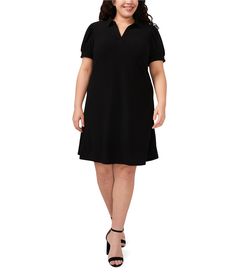 From CeCe Plus&#x2C; this dress featuresV-neckline Short sleevesShirt dress silhouetteapprox. 39" length Polyester/spandex Machine wash cold with like colors&#x2C; tumble dry lowImported. Plus Size Shift Dress, Short Sleeve Dress Shirt, Plus Size Shorts, Dress Silhouette, Dillard's, Dressed Down, V Neck Dress, Simple Dresses, Plus Size Dresses