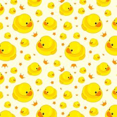 many yellow ducks and stars on a white background