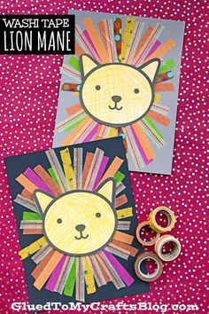 two lion crafts with washi tape on them