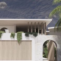 an artist's rendering of a house with plants growing on the wall and door