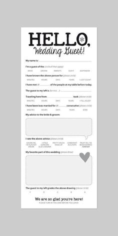 an email form with the words hello, wedding guest written in black and white on it