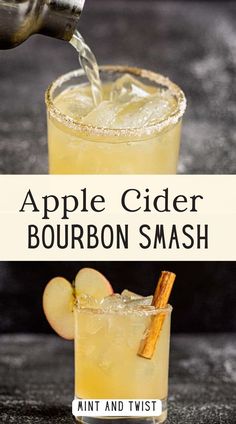 Enjoy a cozy evening with this Cinnamon Apple Bourbon Cocktail. Combining bourbon, crisp apple cider, lemon juice, and a touch of cinnamon simple syrup, it's an ideal drink for the cooler seasons. Thanksgiving Apple Cider, Apple Cider Bourbon, Apple Cider Whiskey, Cider Cocktail Recipes, Fall Apple Cider, Cinnamon Sugar Rim, Bourbon Apple Cider