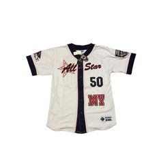 Nwt Vintage Mega Usa All Stars New York Baseball Jersey Size 2xl. White Star Logo Top For Streetwear, White Tops With Star Logo For Streetwear, White Star Print Top For Streetwear, Casual White Top With Star Patch, White Casual Top With Star Patch, Baseball Jersey Design, Vintage Baseball Jersey, Astros T Shirt, Ny Baseball