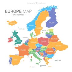 the europe map with countries in different colors