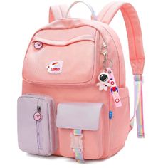 Backpack Material: This Girl's Backpack Is Made Of High-Quality Nylon Fabric, Which Is Non-Fading, Odorless, Environmentally Friendly And Formaldehyde-Free, Suitable For Teenagers To Go To School, Leisure, And Daily Travel. Outer Pocket Design: This Backpacks For School Has 5 Front Pockets And A Back Anti-Theft Zipper Pocket. You Can Hold Notepads, Power Banks, Water Bottles, Umbrellas And Other Items, And Important Items Can Be Put Into Anti-Theft Zipper Bags. Outer Pocket Design: This Backpack Trendy Pink School Bag, Cute Pink Softback Backpack, Cute Pink Backpack For Outdoor Activities, School Bags With Adjustable Strap, Preppy Pink Backpack For School, Pink Preppy Backpack For School, Preppy Pink Standard Backpack, Cute Nylon Backpack For Students, Cute Nylon Student Backpack