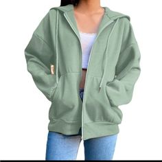 Brand New Sage Green Zipping Hoodie With Pockets. Very Soft And Comfortable. 95% Polyester 5% Spandex. Brown Zip Ups, Pocket Sweater, 90s Streetwear, Zip Up Hoodies, Vintage Sweatshirt, Y2k Fashion, Fleece Hoodie, Sweatshirt Fashion, Long Sleeve Sweater