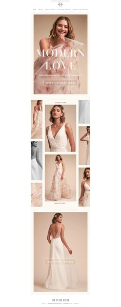 the front and back pages of a wedding dress shop website, with images of brides in