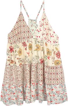 True sunshine essential, this soft and pretty floral printed patchwork dress looks and feels fresh.  The patchwork is an amalgam of beautiful floral prints in ivory cream background shades. #tlb #Sleeveless #Patchwork #vacationclothing #beachwrap #Floral #Printed #bohemianfashion #Overalls and Rompe #MidiDress #BabyDollDress #PixieDress #Fairydress Sleeveless Beige Patchwork Dress, White Floral Patchwork Dress For Vacation, Enchanted Clothes, Cream Dresses, Flower Patchwork, Babydoll Style Dress, Pixie Dress, Beach Floral, Dress Fairy