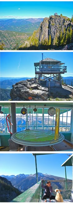 the view from the top of table mountain in colorado, usa with two dogs looking at it