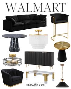 black and gold living room furniture with the words walmart on it