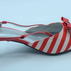 Andiamo-Gordon Striped Sling Back Pumps With A Patent Leather Bow Attached At Top Of Shoe, Non-Adjustable Stretch Strap, Pointed Toe And A Patent Leather Covered Heel. Material: Canvas Color: Red\White Size: 11 Height: 3” Width: M Condition: New Never Worn, No Box, No Tag Ship:1-3 Business Days Pet Free, Smoke Free, Clean Home Non-Returnable Red Slingback Pumps With Ankle Strap For Summer, Red Slingback Pumps With Heel Strap For Summer, Red Ankle Strap Slingback Pumps For Summer, Red Low Heel Slingback Pumps For Summer, Red Slingback Pumps For Spring Formal, Red Formal Slingback Pumps For Spring, Retro Red Sandals For Summer, Red Slingback Pumps With Red Sole For Summer, Red Slingback Pumps For Summer Party