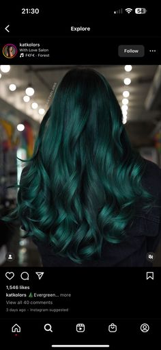 Emerald Green Hair, Green Hair, Emerald Green, Green Colors, Long Hair Styles