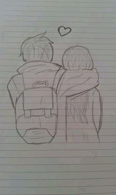 a drawing of two people sitting next to each other on top of a piece of paper