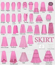 the different types of skirts are shown in pink