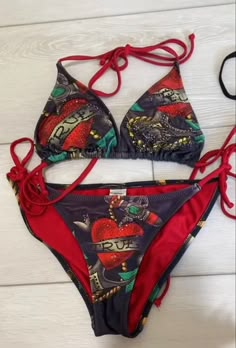 Ed Hardy Bathing Suits, Ed Hardy Swimsuit, Y2k Bikinis Vintage, Y2k Swimsuit, Summer Bikinis