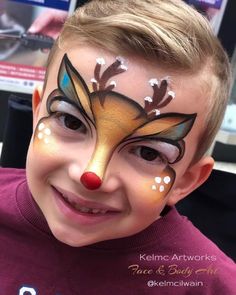 Reindeer Face Paint, Christmas Face Painting, Henna Paint, Reindeer Face, Kids Face Paint, Christmas Unicorn, Unicorn Face, Face Painting Designs