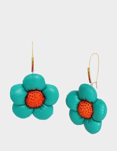 BETSEYS PUFFY FLOWERS HOOK EARRINGS TEAL Teal Accessories, Stones Earrings, Teal Earrings, Shepherds Hook, Metal Fabric, Happy Hippie, Teal Flowers, Teal Fabric, Betsey Johnson Jewelry