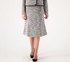 Fitted with a fluted shape and flattering on every figure, this tweed pull-on pencil skirt will leave you looking polished and feeling oh-so profesh for in-office presentations, Sunday brunch in the big city, or in-person job interviews (fingers crossed!). From Isaac Mizrahi Live!TM. Fitted Tweed Skirt For Office, Classic Tweed Skirt For Work, Elegant Tweed Skirt Suit For Office, Chic Tweed Skirt For Office, Classic Tweed Skirt For Formal Occasions, Chic Tweed Skirt For The Office, Chic Tweed Pencil Skirt, Fitted Tweed Elegant Skirt, Elegant Tweed Skirt Suit For Work