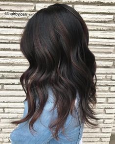 Cool-Toned Chocolate Highlights for Black Hair Brunette Hair With Subtle Balayage, Add Dark To Light Brown Hair, Shoulder Length Chocolate Balayage, Dark Chocolate Hair Color Ideas, Dark Brown With Brown Lowlights, Dark Hair Color Ideas For Brunettes 2023, Brown Hair Colors With Lowlights Caramel, Dark Hair With Highlights Medium Length, Deep Dimensional Brunette