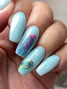 25 Breathtaking Ocean Nail Designs For A Stylish Summer - 210 Nail Designs Turtle, Sea Nail Designs, Ocean Acrylic Nails, Turtle Nails Design, Sea Turtle Nail Art, Mylar Nail Art, Whale Nails, Tropical Nails Beach