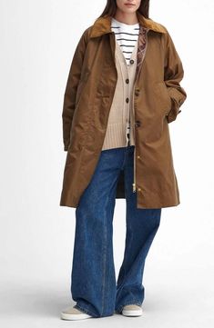 Barbour Hartwick Water Resistant Waxed Cotton Coat | Nordstrom Barbour Jacket Women Outfit, Barbour Coat, Fisherman Knit Sweater, Longline Jacket, Barbour Jacket, Car Coat, Cotton Coat, Outfit Women, Designer Clothes For Men