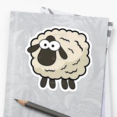 a sheep sticker with a pencil next to it