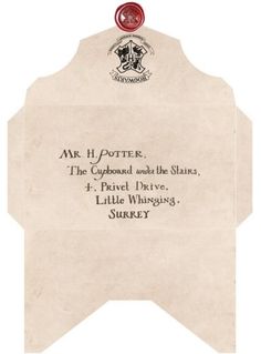 an old harry potter envelope with some writing on it