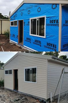 before and after pictures of a house being built