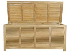 a large wooden chest with shutters on the sides